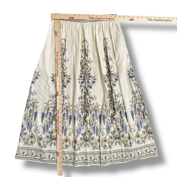 Max Studio London Floral Border Print Midi Skirt Cream Beige Blue Boho Style M - Picture 3 of 8